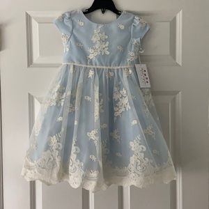 Girls fancy light blue dress with cream lace overlay